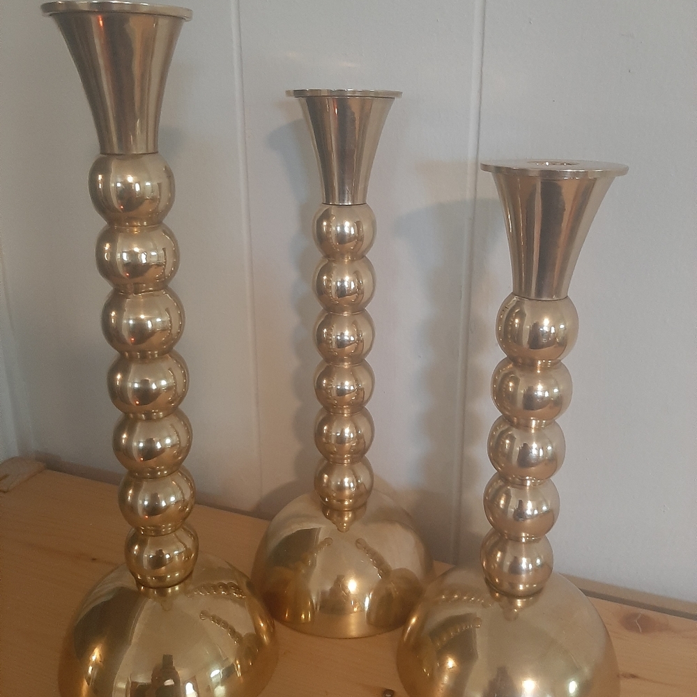 Early 1900's  Set of 3 Brass Candlestick Stand